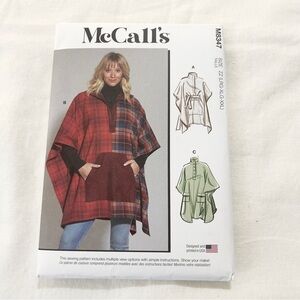 McCall’s M8347 Poncho Pattern L-XXL Uncut Factory Folded